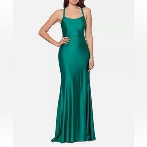 XSCAPE Green Lace Up Evening Gown
